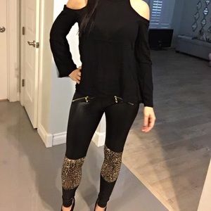 Black & cheetah leopard faux leather pants SM/MD